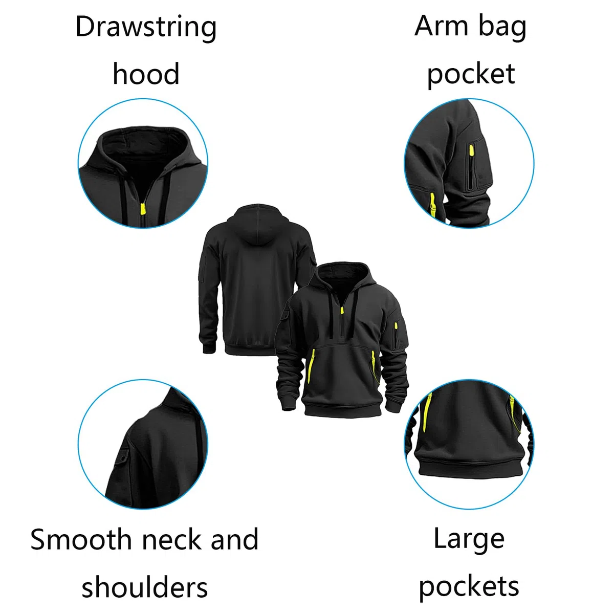 Felpa con Cappuccio da Uomo Pullover per S.EC.URI.TY Abbigliamento Esterno Comodo Top Giacca Sportiva Tuta Tasche Cappotto Maniche Lunghe