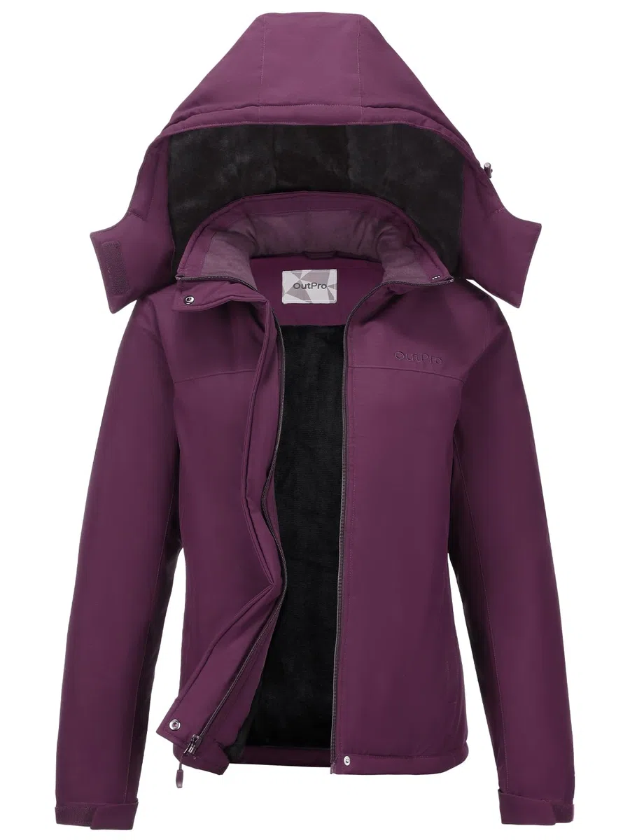 OutPro Giacca da sci invernale da donna, in pile caldo, impermeabile, da snowboard