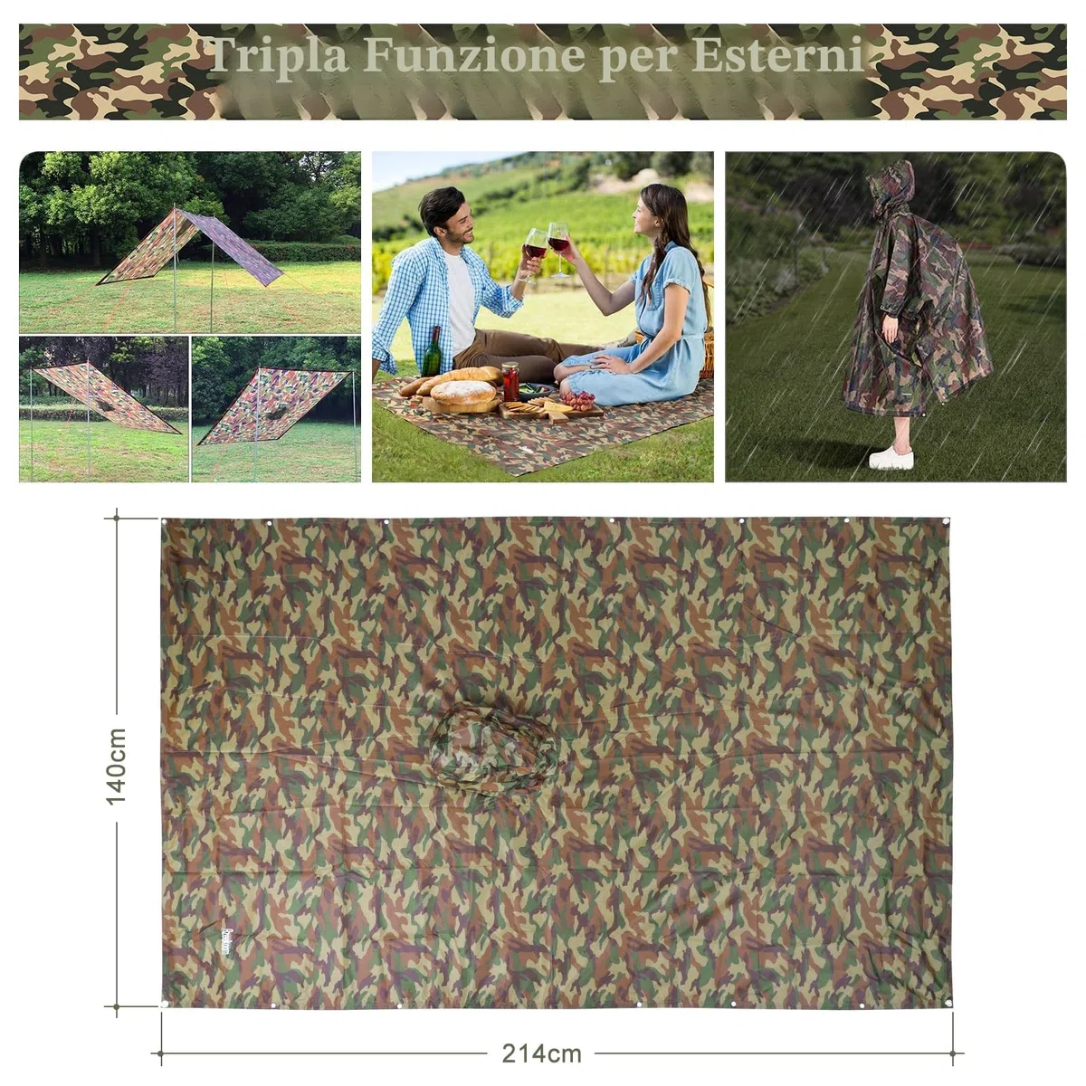 Poncho Impermeabile,Cappotto di Pioggia Poncho Leggero Multifunzionale con Cappuccio per Uomo Donna per Pesca, Campeggio, Escursioni