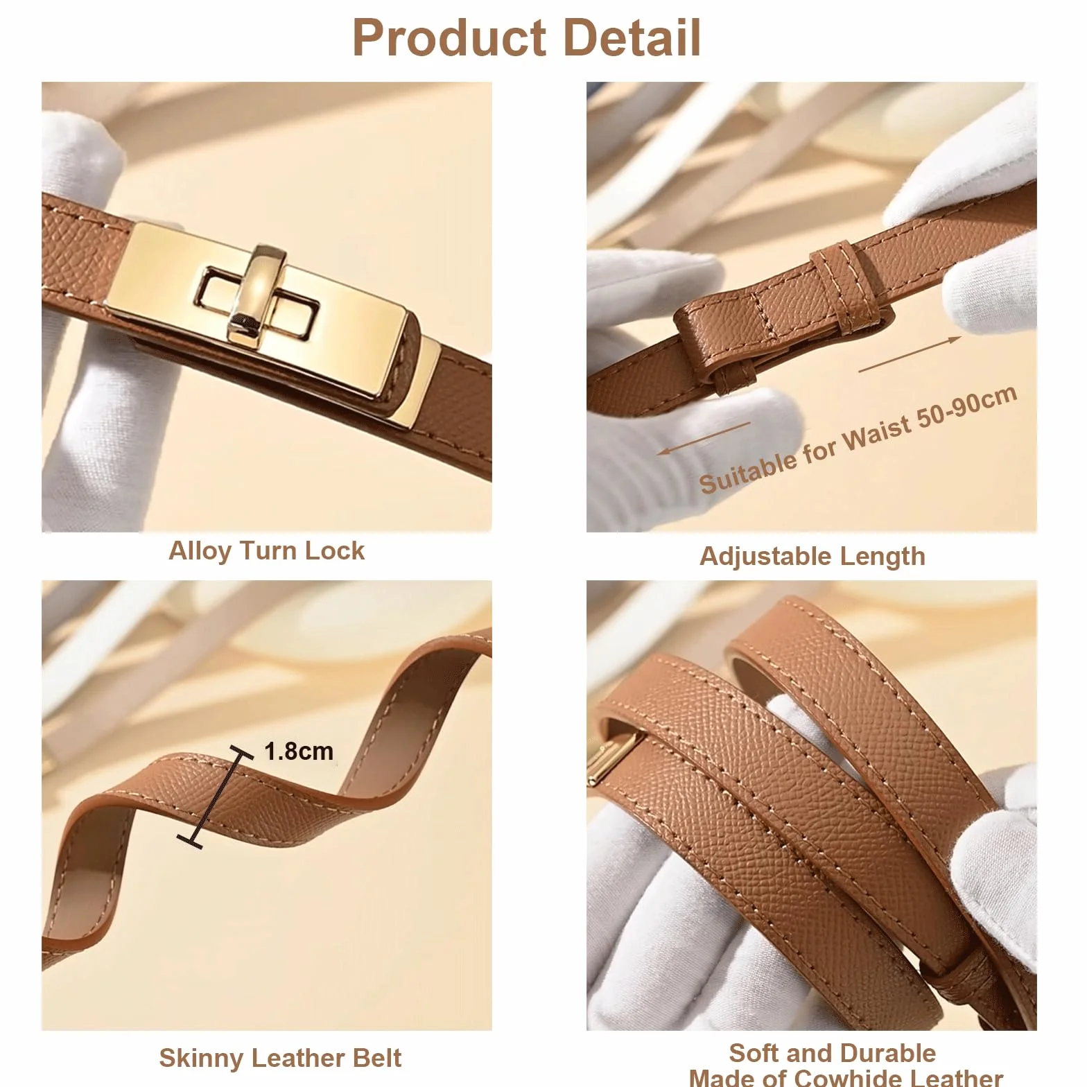 Cintura da donna regolabile sottile decorativa in pelle lega solida con chiusura rotante per abiti jeans pantaloni