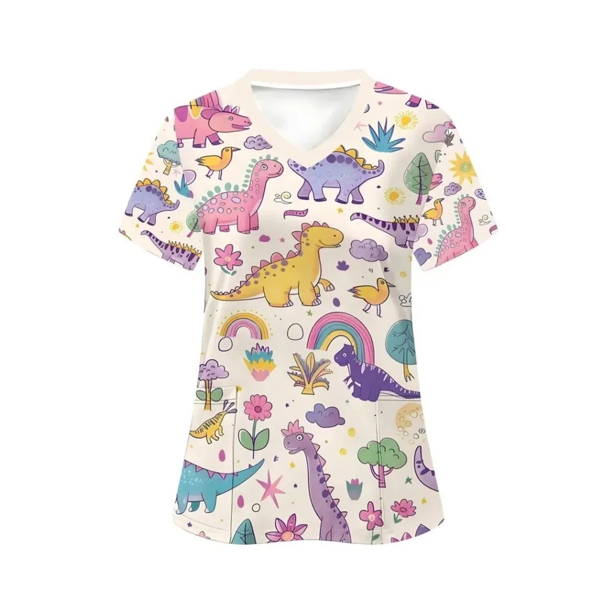 Divisa Infermiere Donna Divisa clinica da donna, veterinaria, top con scollo a V e maniche corte, in microelastico, uniforme infermiera
