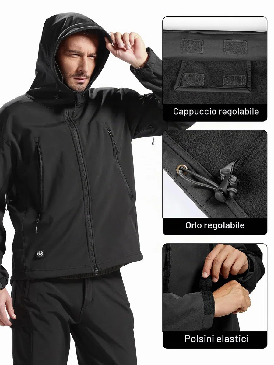 FREE SOLDIER Giacca Softshell Giacche Militari Softshell da Uomo Fodera in Pile da Esterno Giacca Antivento Impermeabile con Cappuccio Giacche tattiche Calde Multitasche per Escursioni di Caccia Uomo