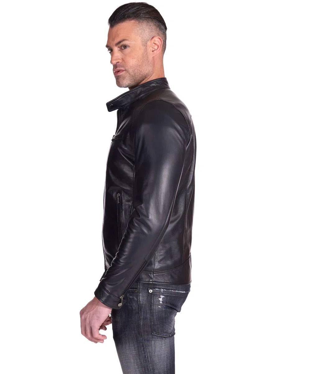D'Arienzo Giacca Pelle Marrone Uomo Giubbino Moto Vera Pelle Made in Italy Hamilton