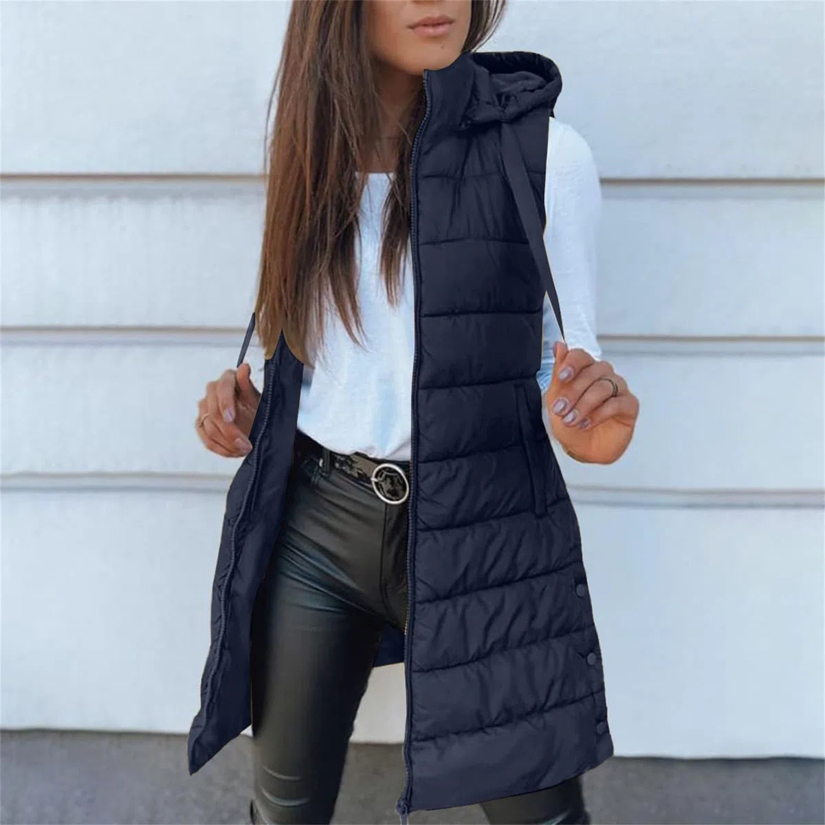 Piumino Smanicato Donna Lungo,Smanicato Donna Invernale con Cappuccio e Tasche Elegante Leggero Gilet Lungo Curvy Caldo Giubbotto Senza Maniche Trapuntato Giacca Imbottita Taglie Forti Autunno Inverno