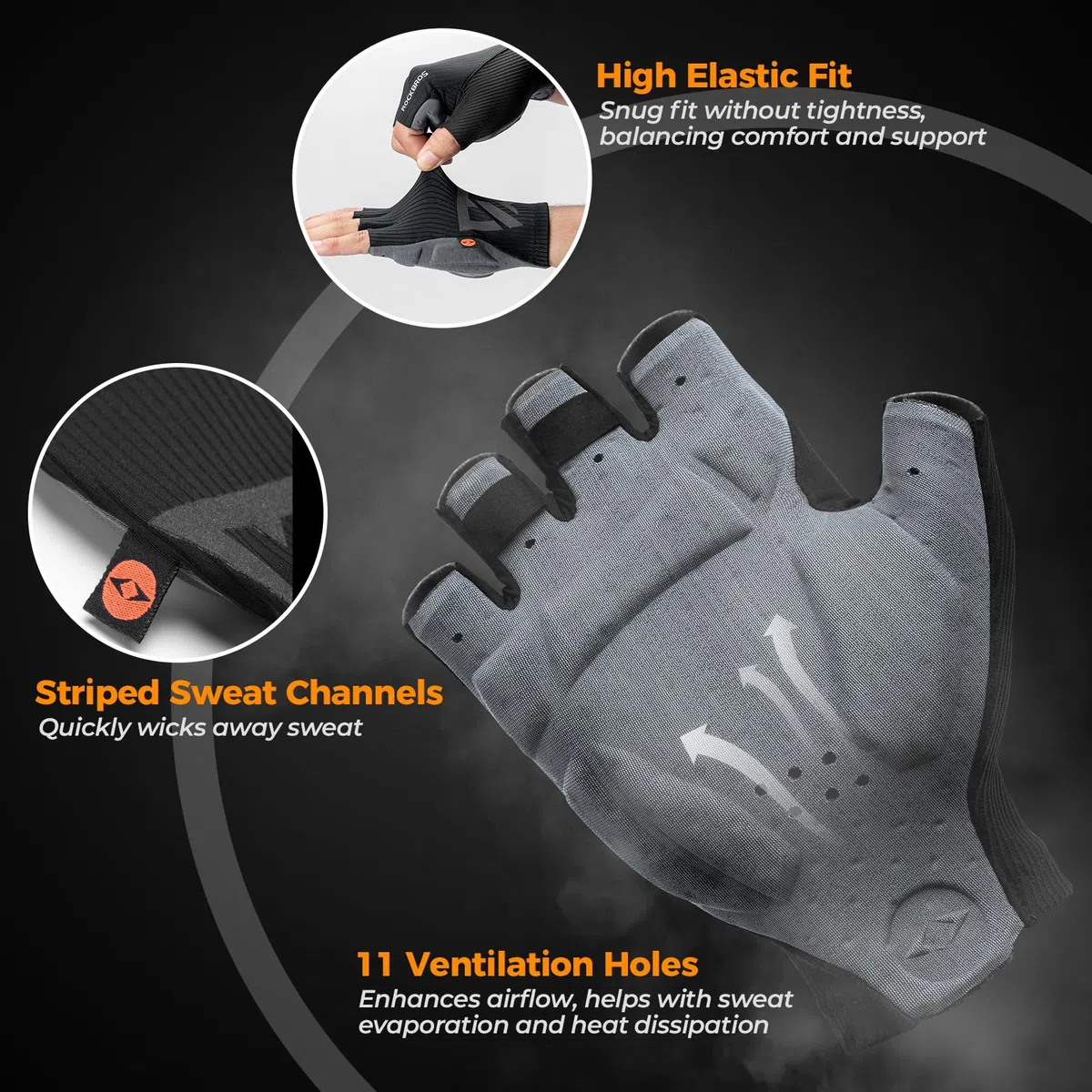 ROCKBROS Guanti Ciclismo Estivi, Guanti a Mezze Dita Uomo Donna, Traspiranti e Ammortizzanti, con Imbottitura Ergonomica 3D, per MTB, Bici da Strada, Gravel, Palestra