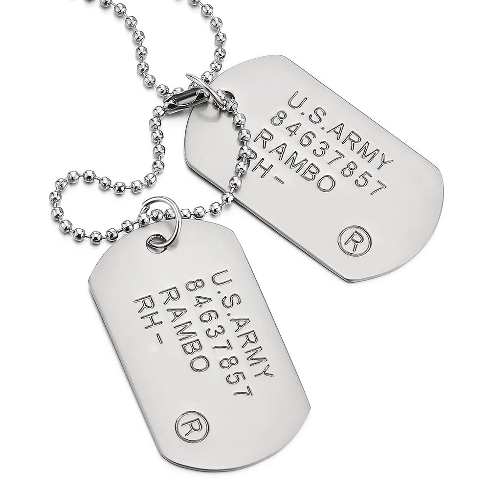 COOLSTEELANDBEYOND ClassicaDue Pezzi Militare Esercito Dogtag Ciondolo, Collana con Pendente da Uomo, Palla Catena 70CM