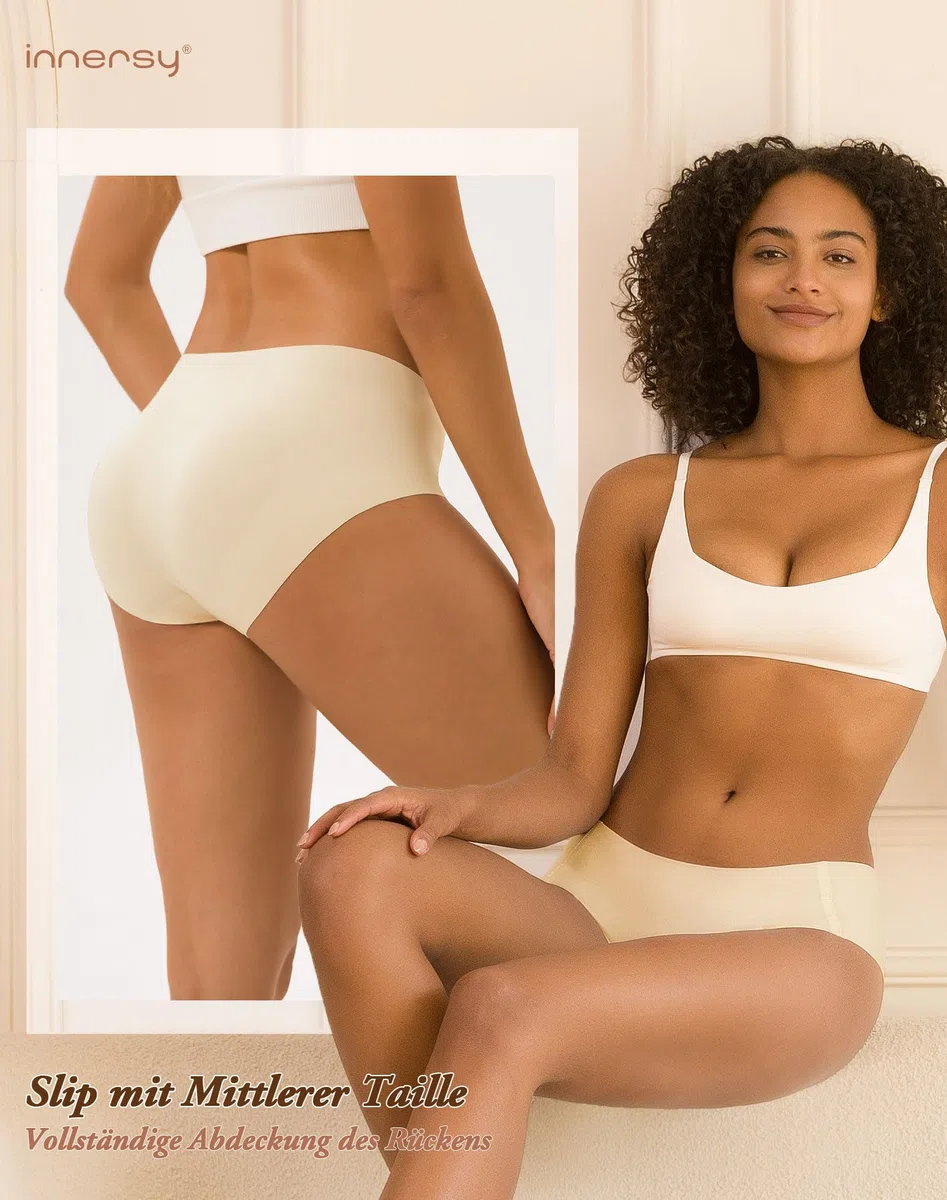 INNERSY Mutande Donna Senza Cuciture Slip Invisibili Culotte Vita Media Intimo Comodo Pacco da 4