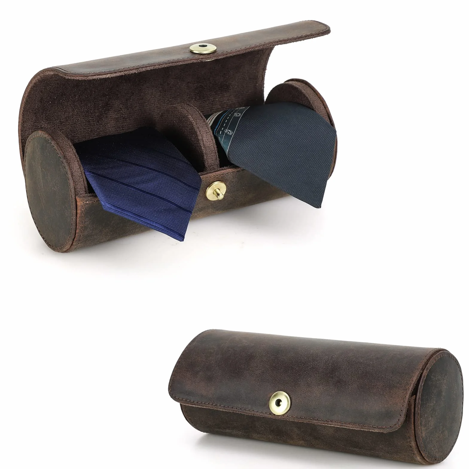 Cravatta Organizzatore Holder in Vera Pelle Fatto Portatile per 2 Cravatte, Caso di Conservazione Rotolo per Uomo