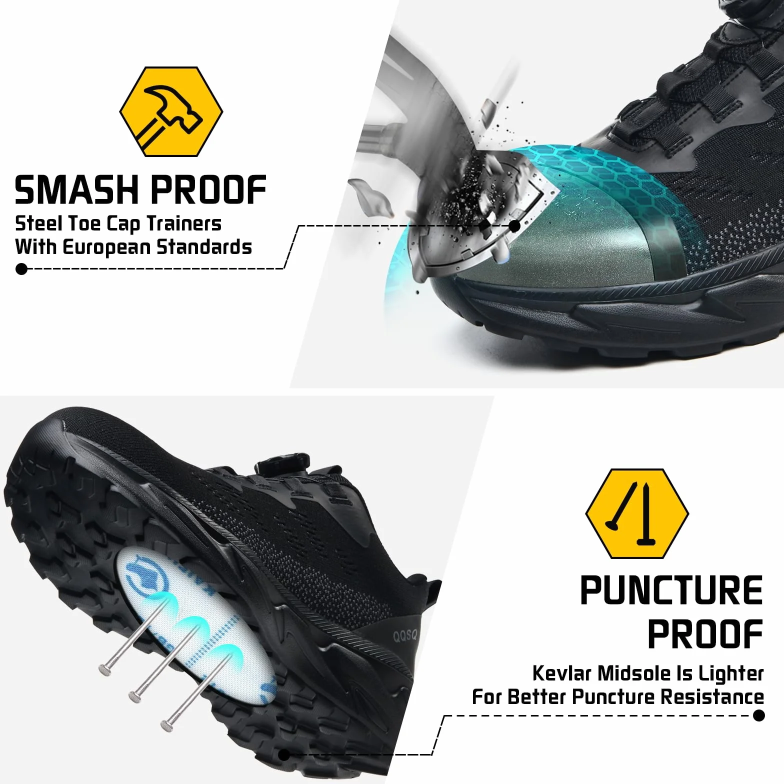 Scarpe Antinfortunistiche Uomo Scarpe da Lavoro Donna Leggere Traspiranti Comode Sneakers Antiscivolo Scarpe Sicurezza con Punta in Acciaio Regolazione Rapida dei Lacc