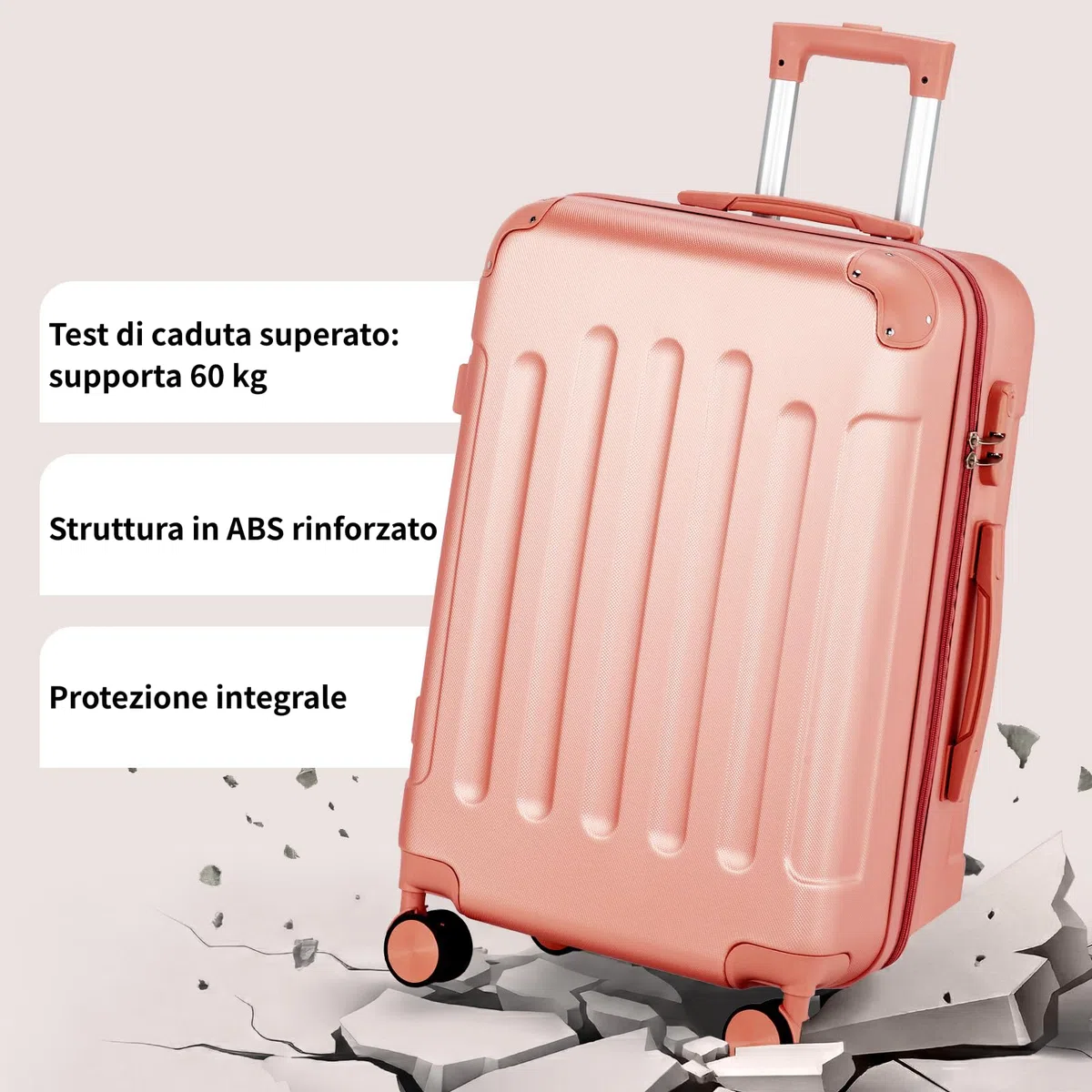LEADZM Set di Valigie Rigide 4 Pezzi, Set Valigie con Rinforzi Angolari, Luggage Suitcase Grande 23 kg in ABS (Rosa oro)