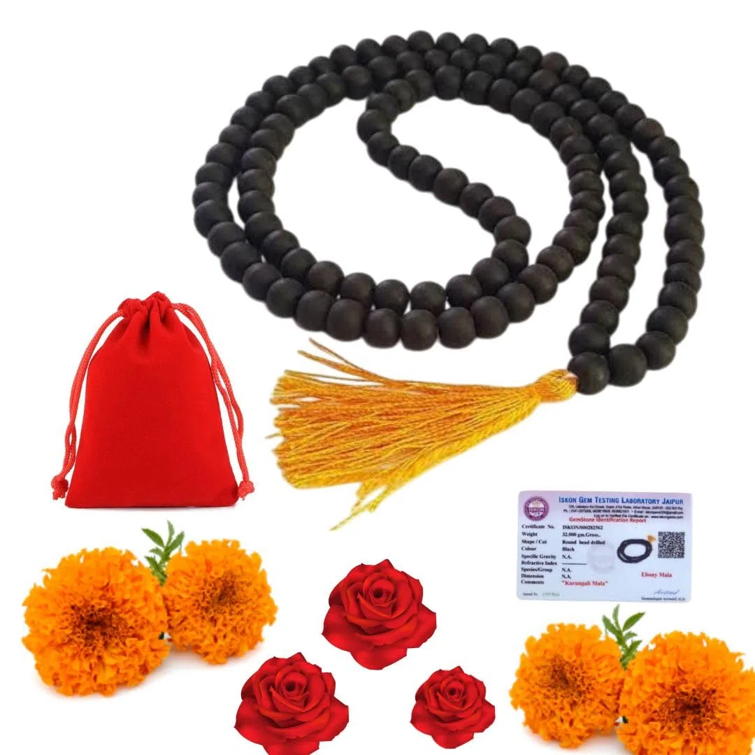 Karungali Mala 8 mm | Pathala Sembu Murugan Karungali Mala | 108 perline Enboy | Karungali originale nero | Certificato insieme a Mala.