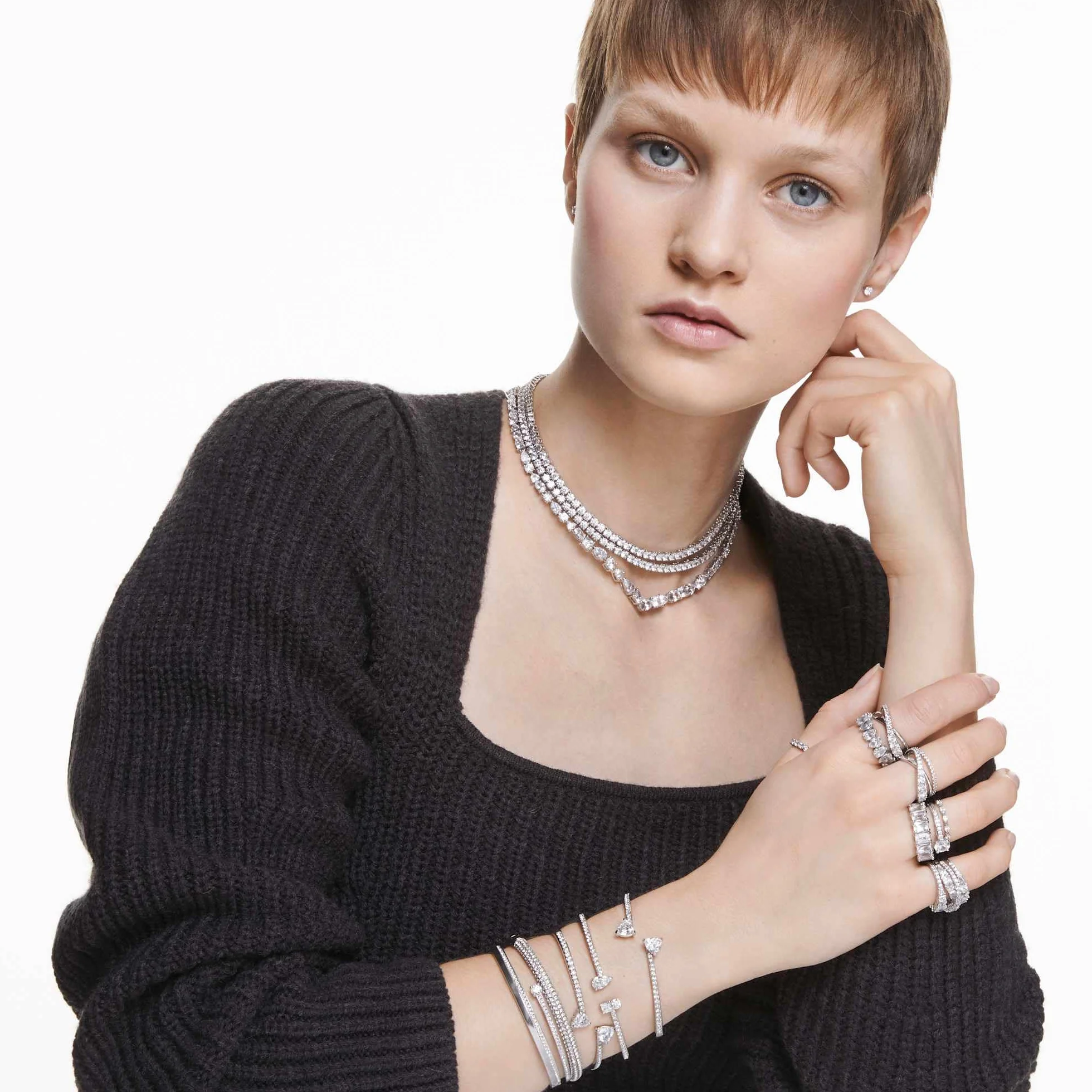 Swarovski Hyperbola bague, tailles mixtes, blanc, plaqué rhodium