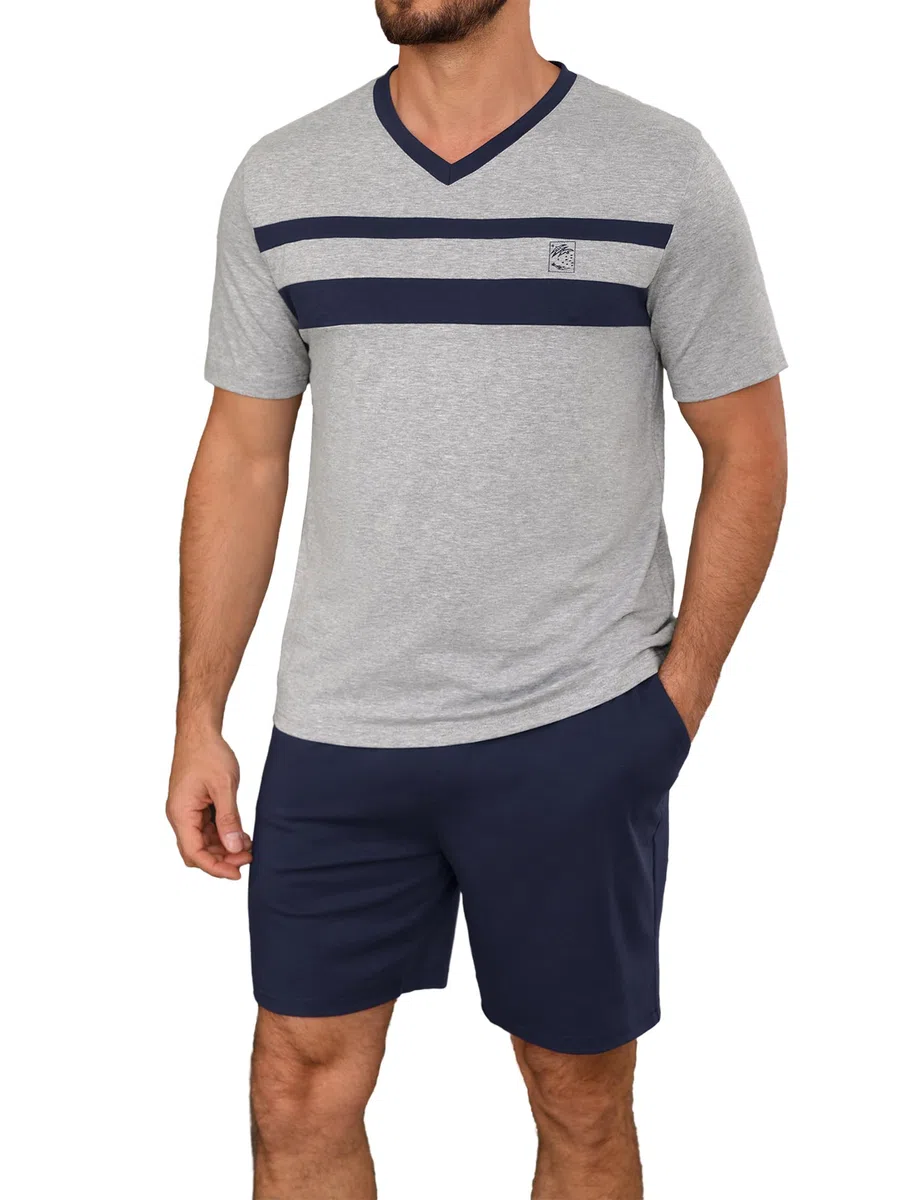 Marvmys Pigiama Uomo Estivi Corto Cotone Leggero Pigiami Due Pezzi Maniche Corte Scollo a V T-Shirt e Pantaloncini S-3XL