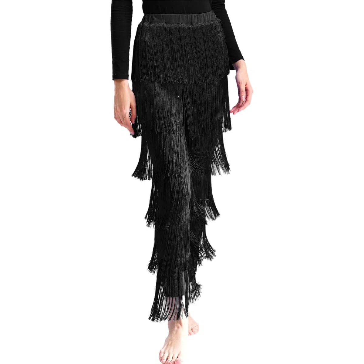 Pantaloni da danza latina con frange da donna, pantaloni da danza Rumba Tango Chacha Salsa, costume da ballo