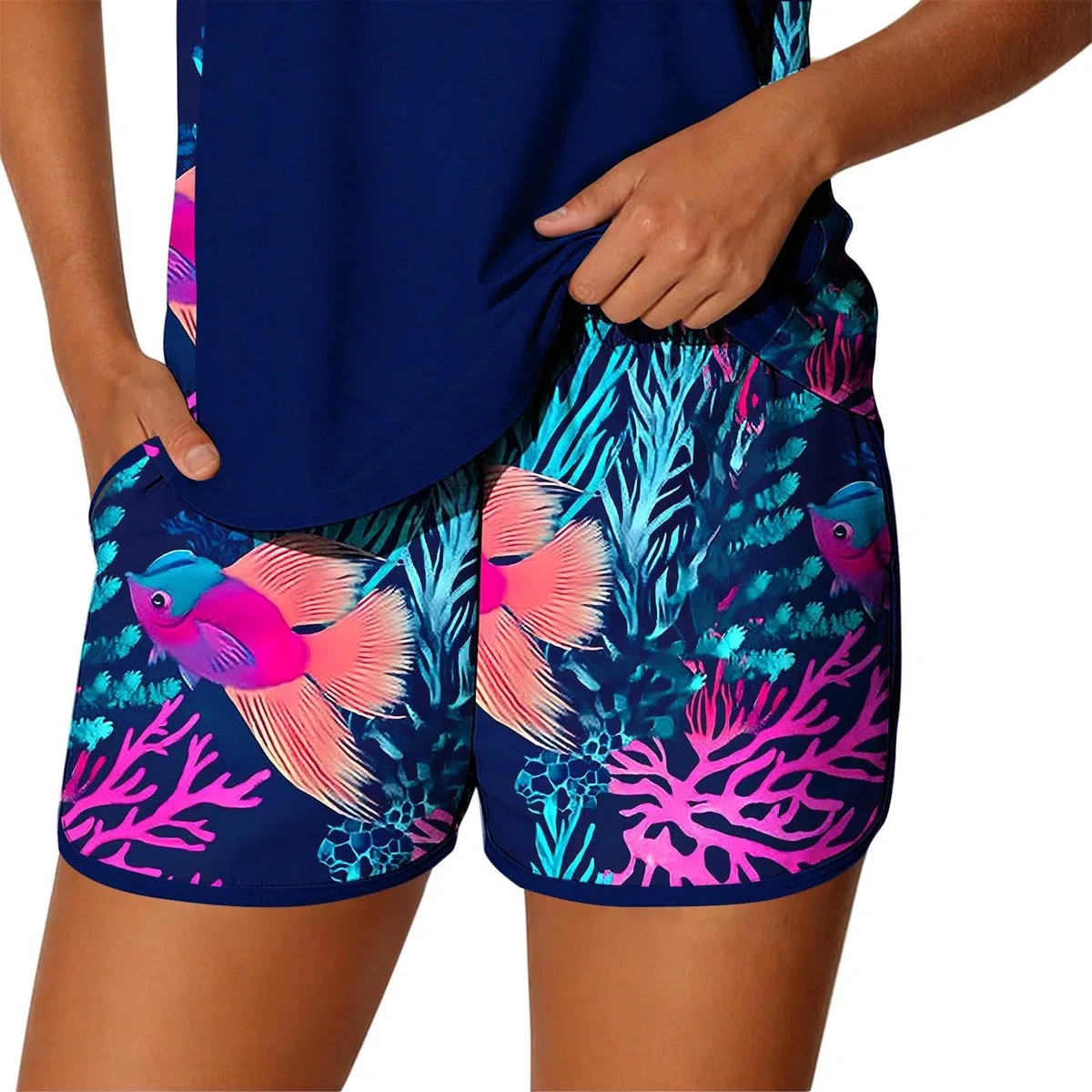 Tankini Donna Due Pezzi Costume da Bagno con Canotta Ampia e Pantaloncini, Set Mare Estivo vestibilità Comoda, Stampa Tropicale per Piscina Spiaggia Sole