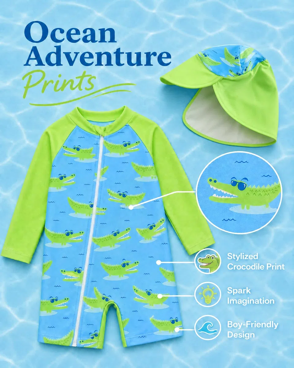 DivingBirds Costume da bagno per bambini, a maniche lunghe, con cerniera diagonale, facile da indossare e da togliere, da 3 mesi a 3 anni