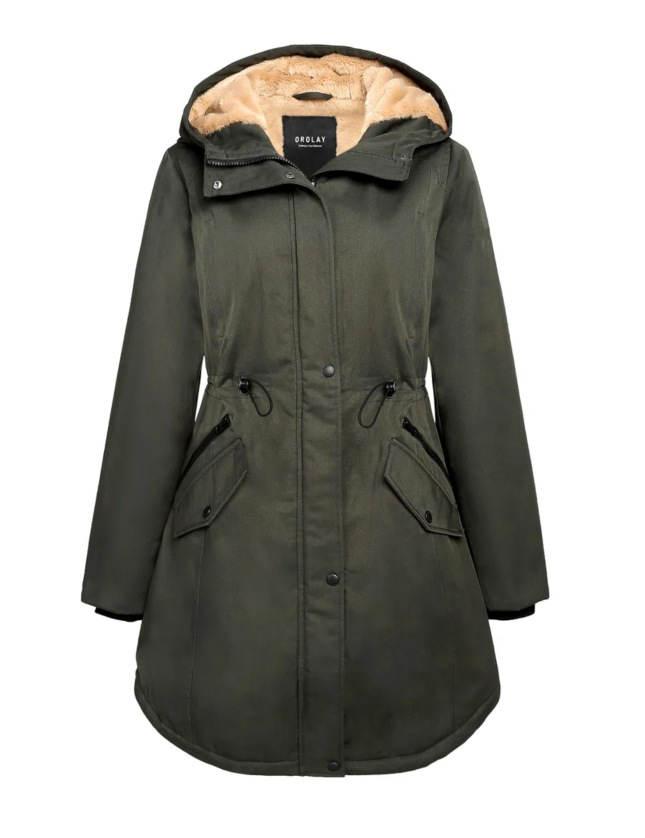 OROLAY Parka da Donna Foderato in Pile con Cappuccio Giacca Imbottita Invernale di Media Lunghezza