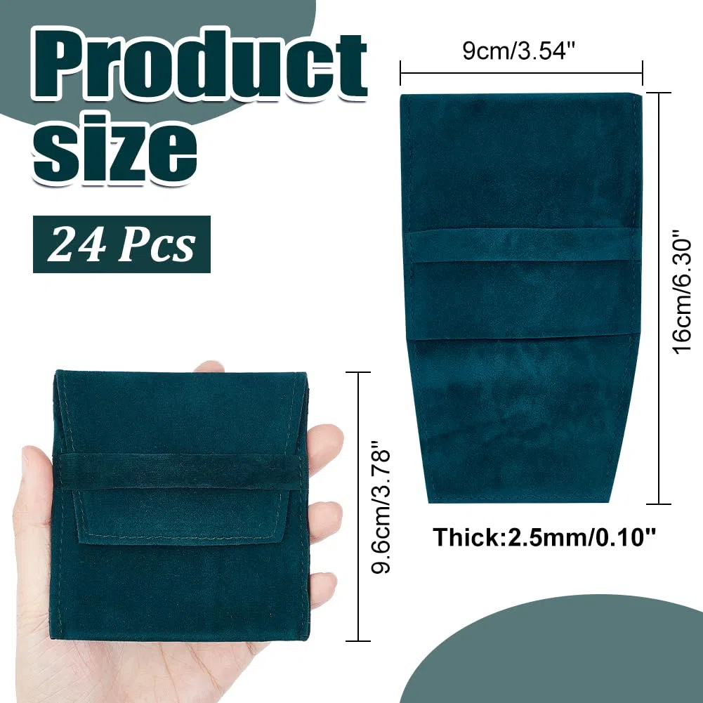NBEADS 24 pz Sacchetto per Gioielli In Velluto, Borsa per Cosmetici Tascabile Buste con Patta per Gioielli In Velluto Borsa per Buste Pieghevoli per Orecchini, Bracciali, Collane, 9.6x9x0.25cm