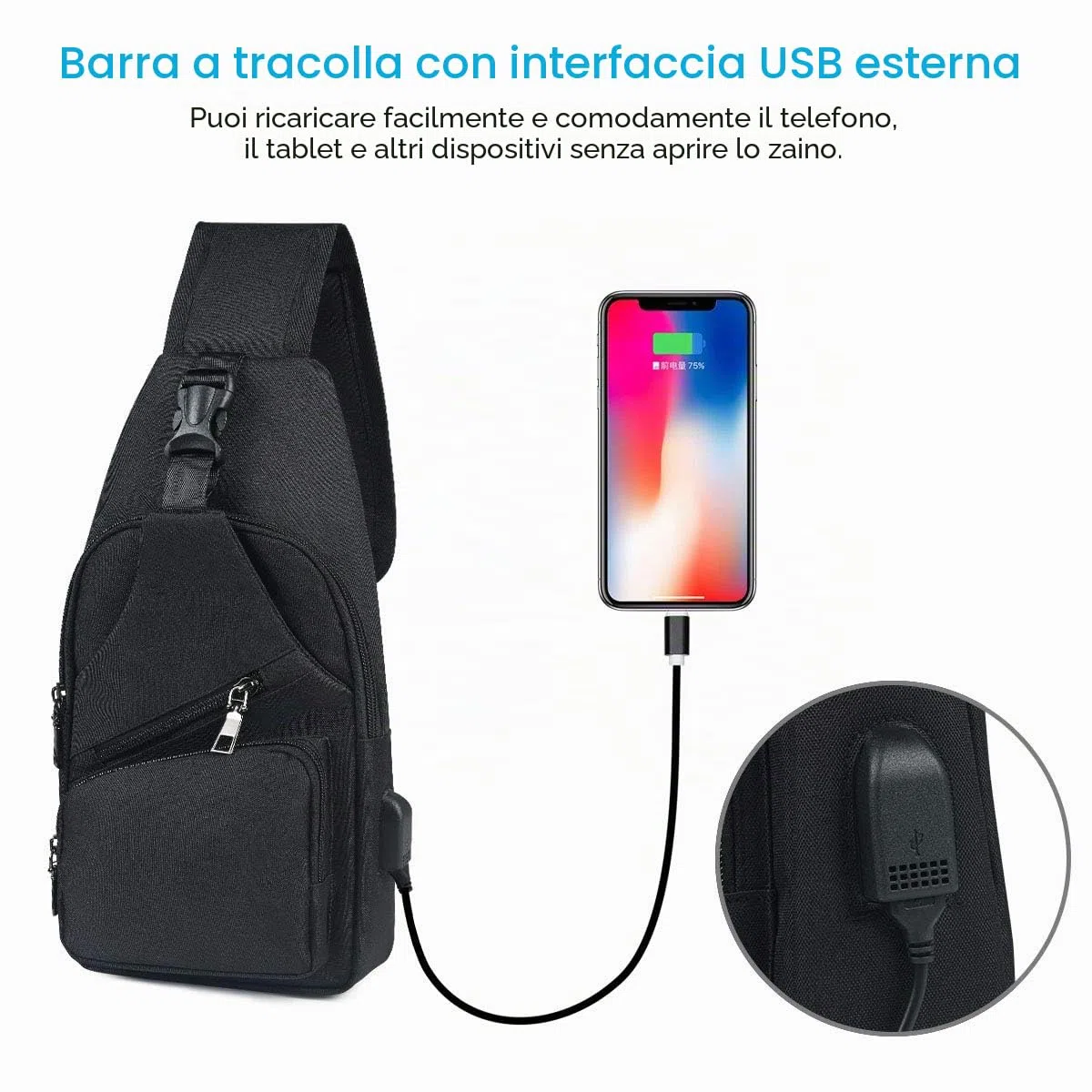 flintronic Zaino Monospalla Sling Bag, Borsa a Spalla Uomo, Borsello Tracolla (includere 1 Cavo USB)
