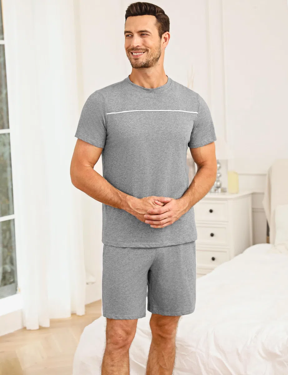 Marvmys Pigiama Uomo Cotone Pigiami Estivo Corto Pyjamas a Maniche Corte Completo Pigiami Due Pezzi Comodo e Traspirante per Casa
