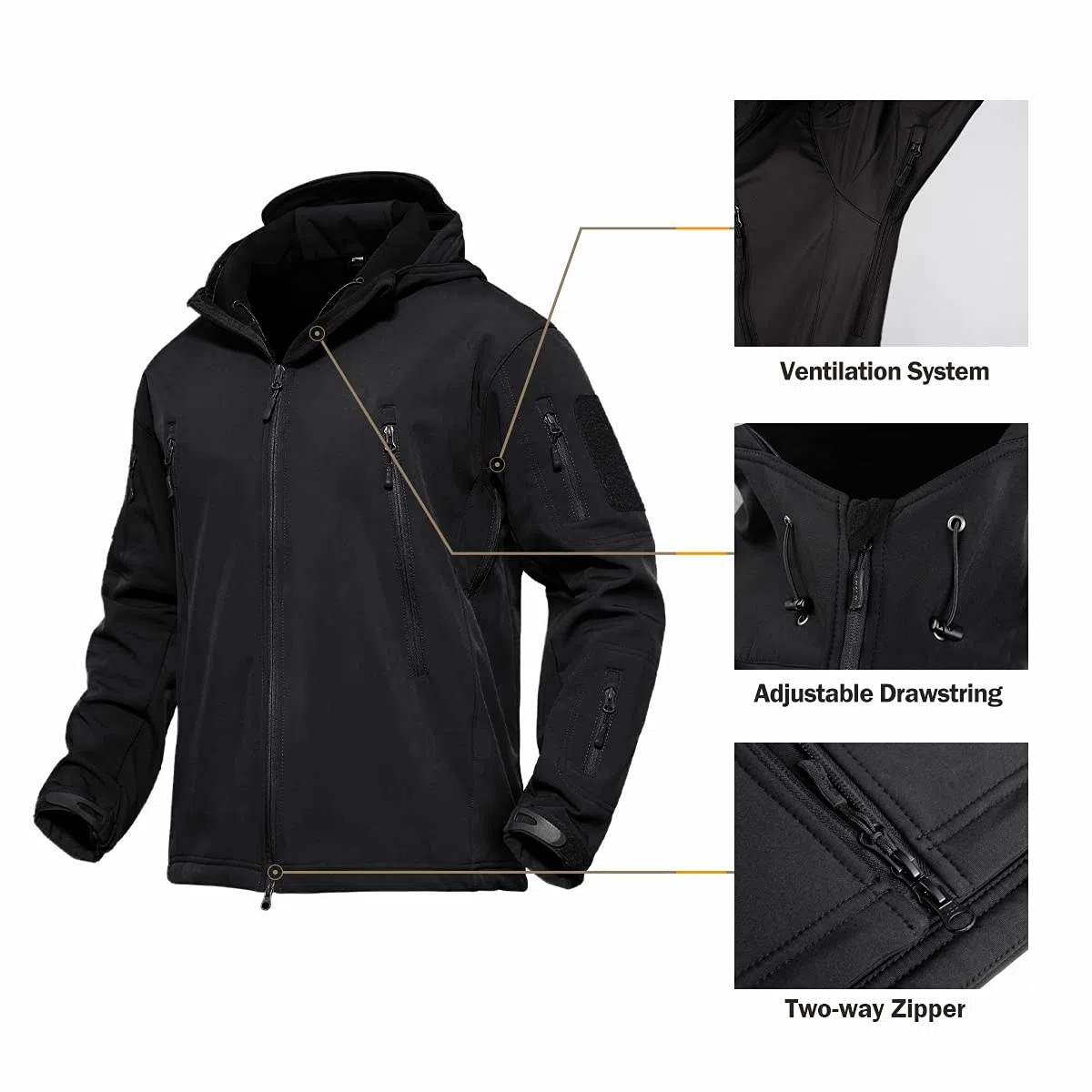 FREE SOLDIER Giacca Softshell Giacche Militari Softshell da Uomo Fodera in Pile da Esterno Giacca Antivento Impermeabile con Cappuccio Giacche tattiche Calde Multitasche per Escursioni di Caccia Uomo