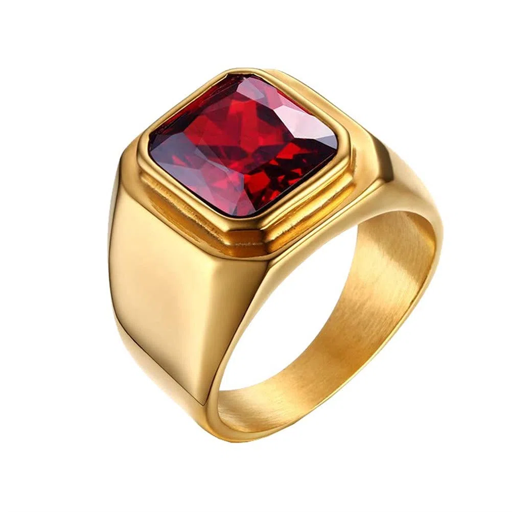 HIJONES Anello da Uomo in Pietra in Acciaio Inossidabile con Zirconi Quadrati Grandi Vintage