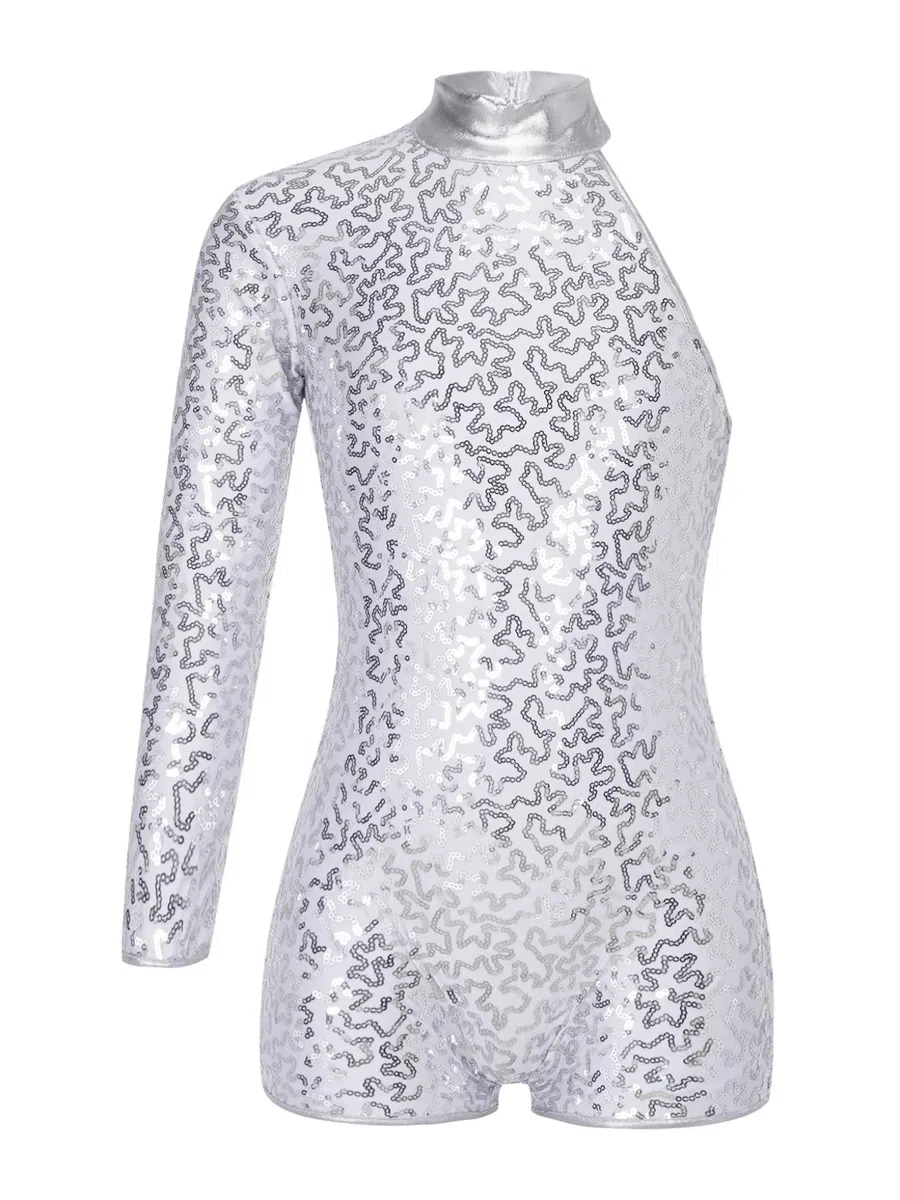 Jumpsuit da Pattinaggio Artistico Bambina Ragazza Tuta Lucida da Danza Jazz Bodysuit da Ballo Latino ChaCha Spettacolo Teatrale Body da Balletto Paillettes