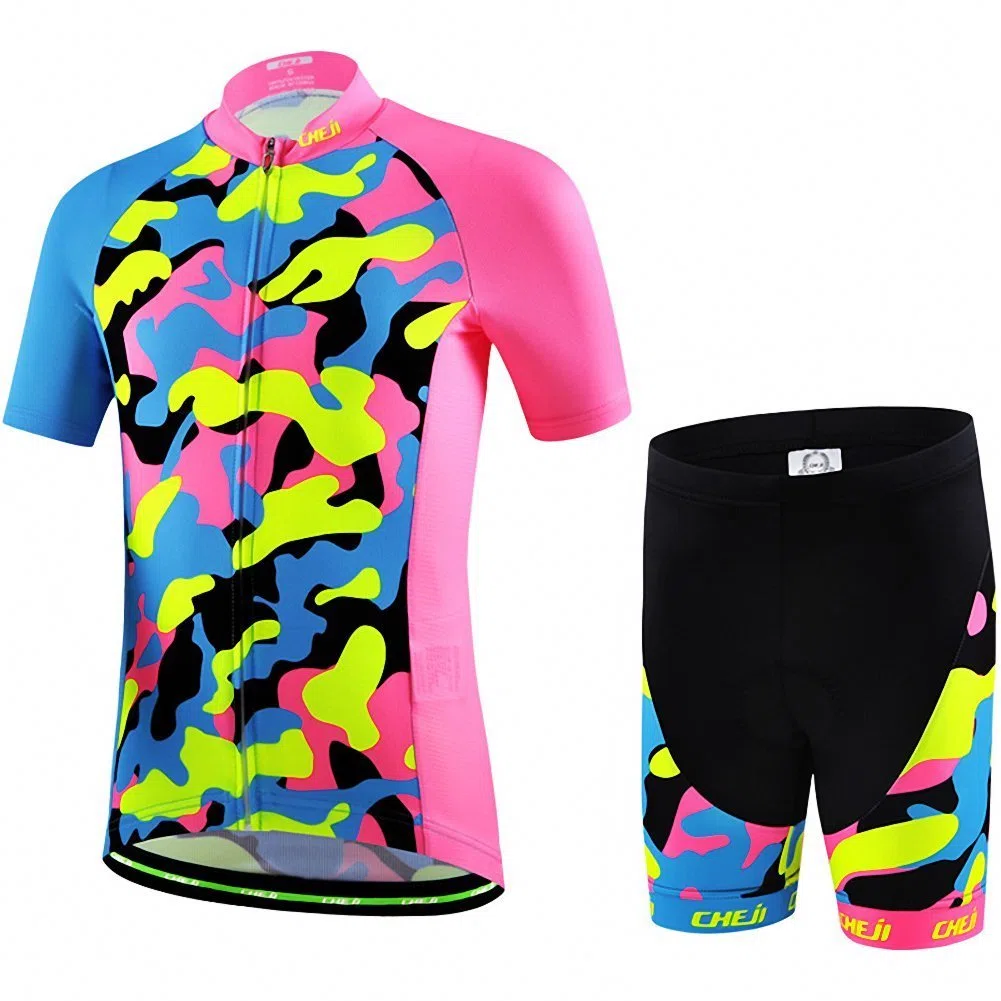 Set di Maglia Ciclismo per Bambino (Maglia Bici a Manica Corta + Pantaloncini con Imbottitura)