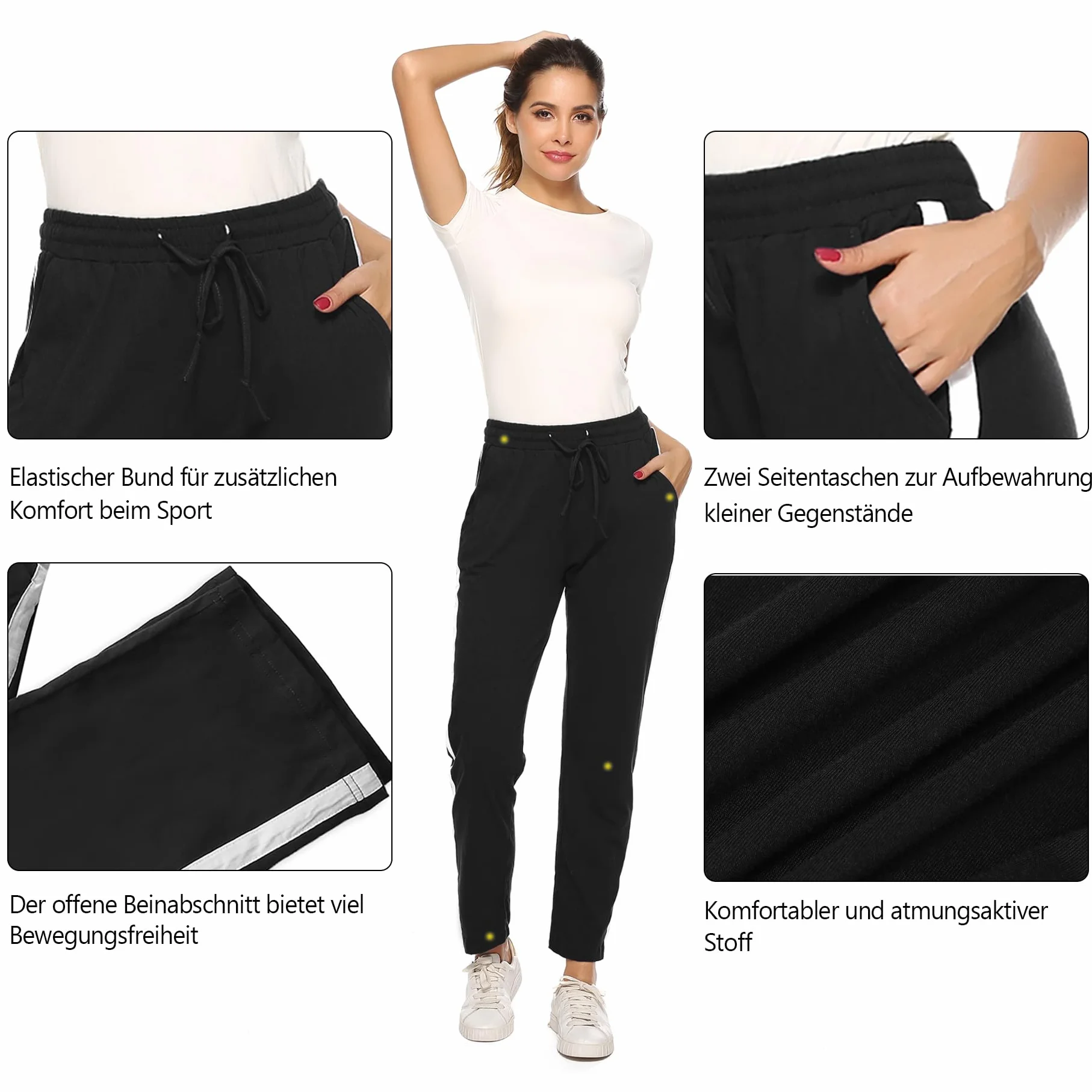 Aseniza Pantaloni Sportivi Donna in Cotone Pantaloni Lunghi Jogger Donna con Tasche Casual Larghi Pantaloni con Coulisse per Allenamento Jogging Fitness Palestra