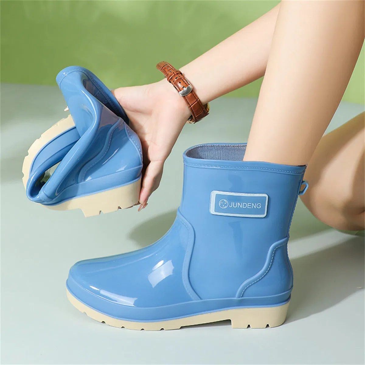 Stivali di gomma da donna a mezza altezza, impermeabili, a gambo corto, da giardino, estivi, da pesca, da pioggia, eleganti, alla moda