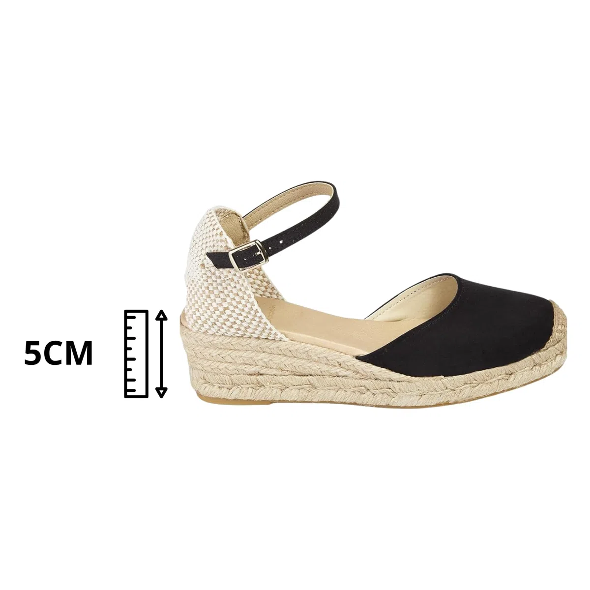 Espadrillas Donna Zeppa 5 cm in Camoscio - Sandali Chiusi Made in Spain con Cinturino - Scarpe Estive Comode in Juta e Suola in Gomma Antiscivolo