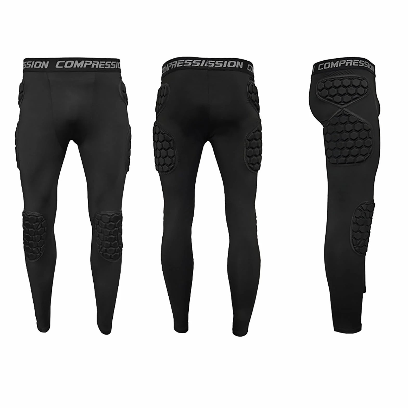Pantaloni da calcio imbottiti e ammortizzanti con cuscinetti a nido d'ape, leggings integrati da uomo, pantaloni da portiere di protezione per una protezione completa