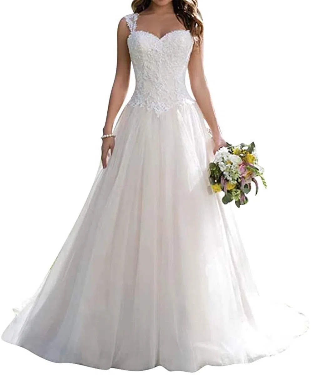 Abito da Sposa Lungo in Pizzo Abito da Sposa Una Linea Sweetheart Tulle Abito da Sposa