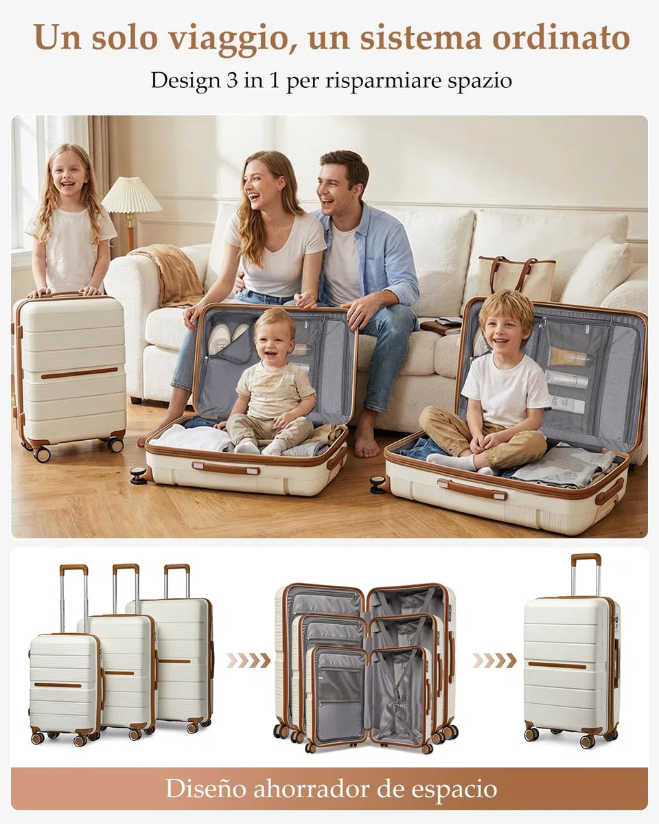 British Traveller Valigia Media Rigida 66cm Trolley Medio PP Leggero con TSA Lucchetto (24pollici, Bianco)