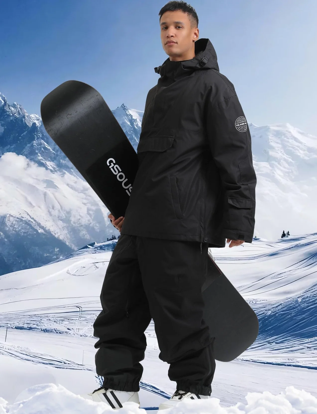 GSOU SNOW Uomo Donna Giacca da Sci Baggy Giacca da Snowboard Larghi Giacca da Neve Oversize - Multitasche Impermeabile Antivento Traspirante Caldo con Cappuccio