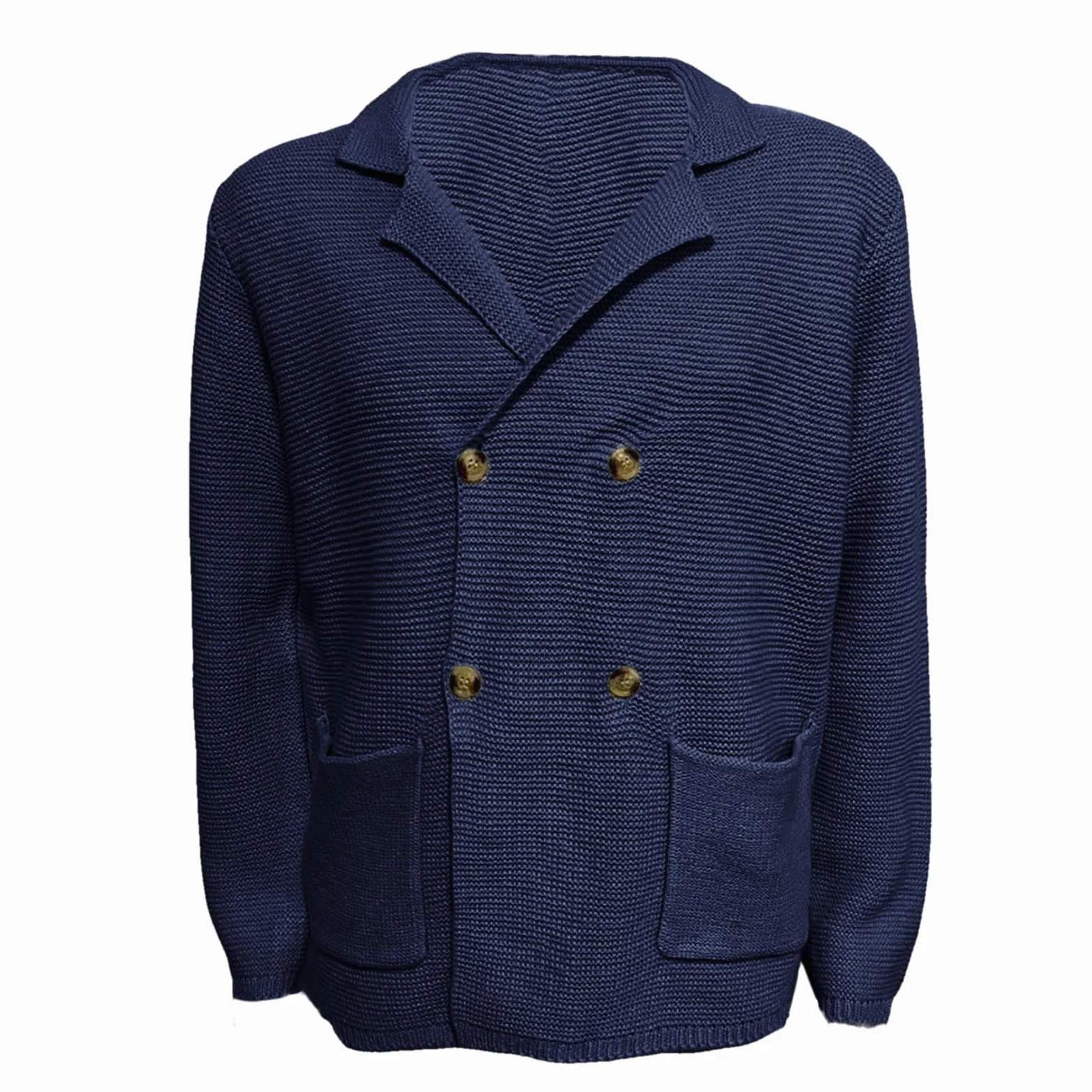 Generisch Maglione da uomo con risvolto doppiopetto, tinta unita, comodo, con tasche, vestibilità rilassata, cardigan, comodo, caldo, invernale