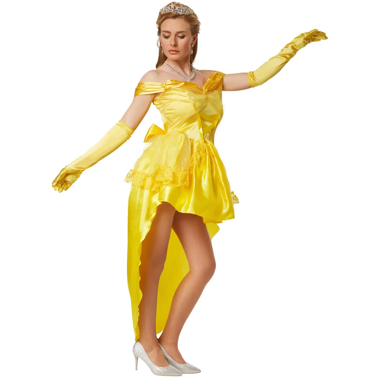 dressforfun Costume da donna Sexy Principessa Belle | Sensuale abito high-low con spalline | Integrata sottogonna con tulle (S | No. 301868)