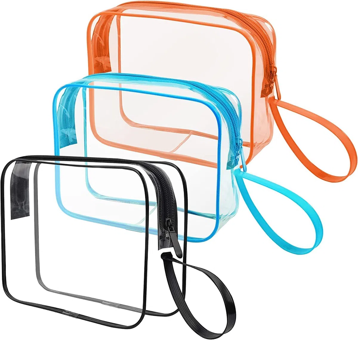 CGBE Borsa Cosmetici da Viaggio, Beauty Case da Viaggio Trasparente, Kit da Viaggio Aereo per Liquidi Trucchi, Sacchetti Trucco di Cerniera, TSA Borse da Toilette Impermeabile, 3 Pezzi, Mix