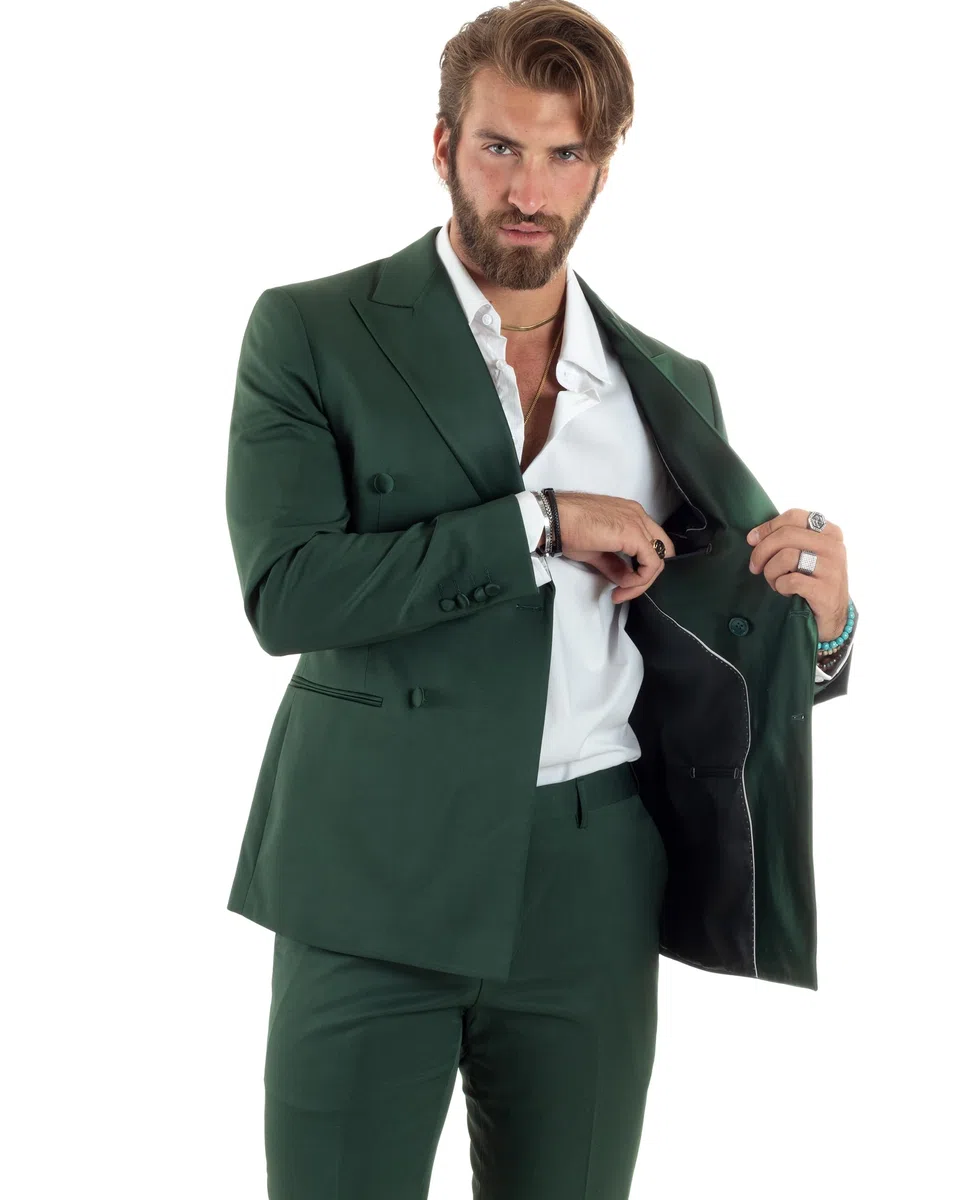 Abito Uomo Doppiopetto Vestito Completo Giacca Pantaloni Bottoni Revers Raso Elegante Smoking Vari Colori