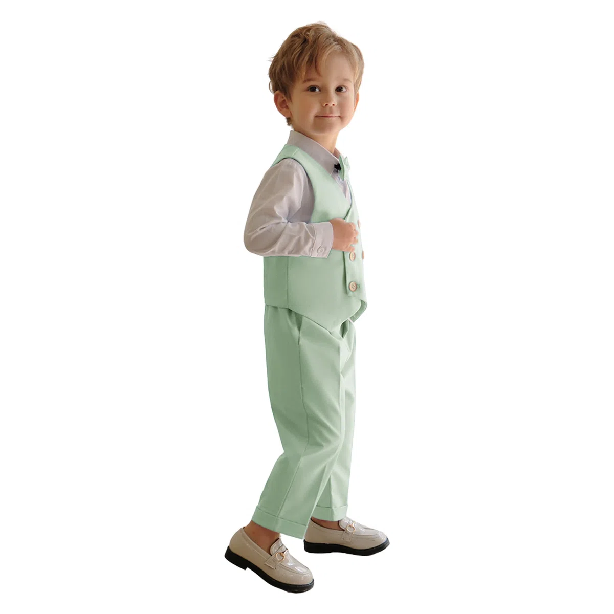 LOLANTA Abito Formale 4 Pezzi per Ragazzo, Set Gilet Doppiopetto, Abiti Occasioni per Feste di Compleanno per Bambini, 2-13 Anni