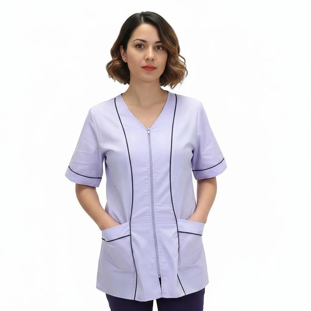 Camice da Lavoro Donna, Casacca con Zip, per Pulizie, Estetista, Parrucchiera, Maestra d'Asilo,