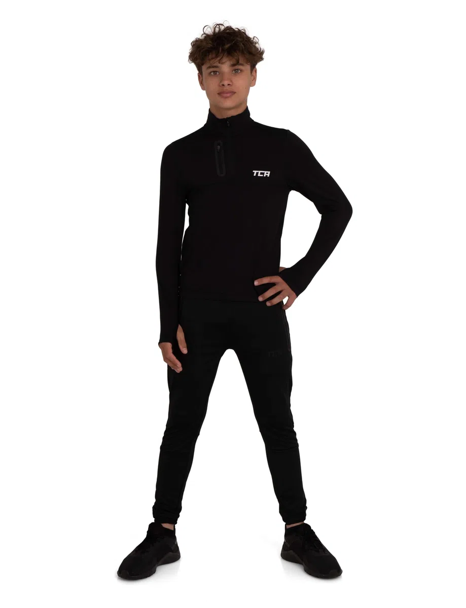 TCA Maglia Termica Bambino Fusion PRO - Maglia da Corsa con Maniche Lunghe e Zip - Tecnologia Quickdry