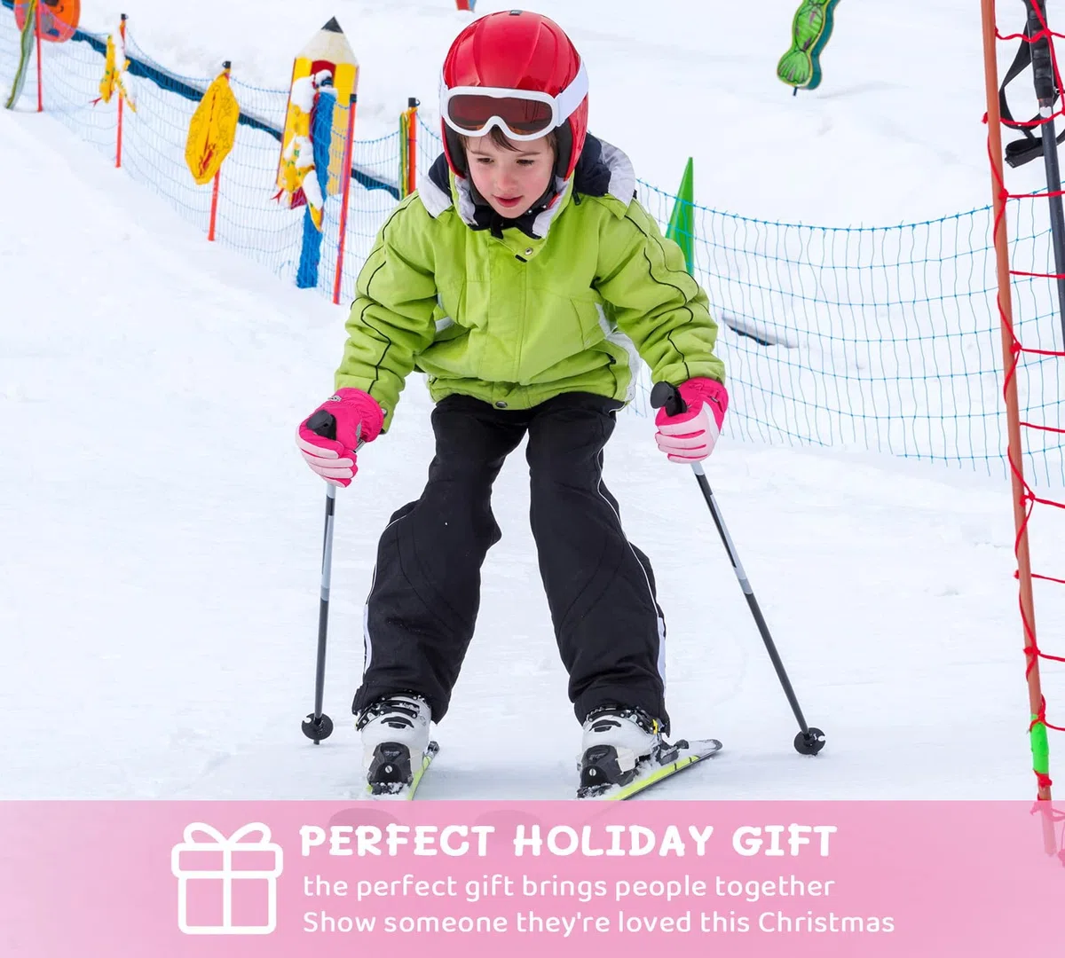 Homord Guanti Neve Bambina Unisex Guanti Impermeabili Bambino Guanti Invernali Termici Bambino per Slittino Snowboard Pattinaggio Ciclismo Corsa 3-13 Anni