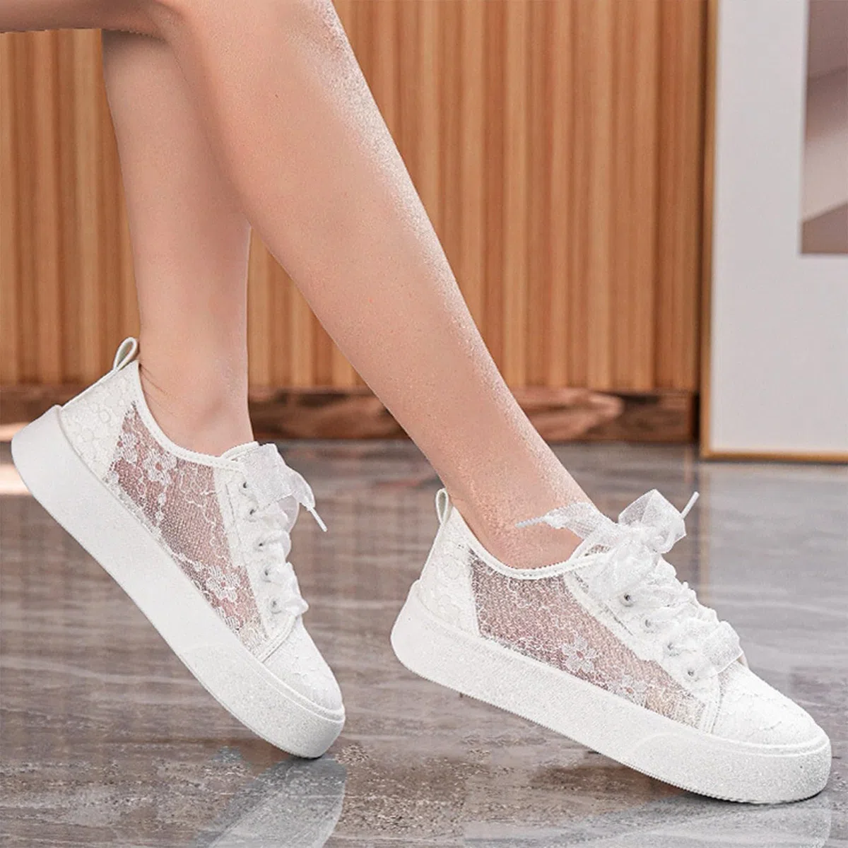 Generisch Scarpe da ginnastica da donna piatte in pizzo, traspiranti, per uso quotidiano, per il tempo libero, eleganti scarpe da sposa ricamate, comode e leggere, per attività sportive