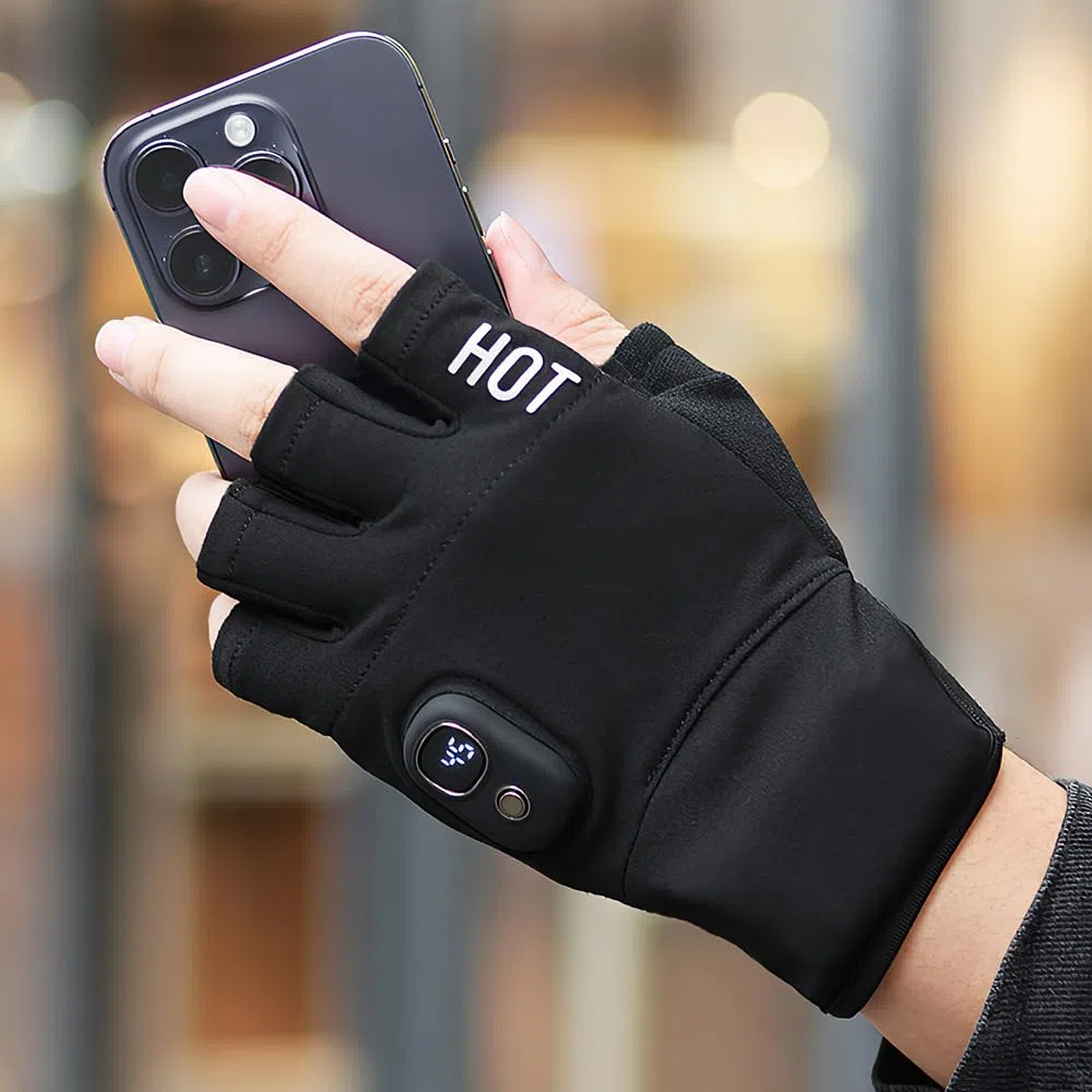 Guanti Riscaldati Senza Dita Ricaricabili, Guanti Riscaldati USB, Guantis da Lavoro Riscaldati con 3 Impostazioni di Temperatura, Guantis Riscaldati Senza Dita da Moto per Neve, Ciclismo, Sci