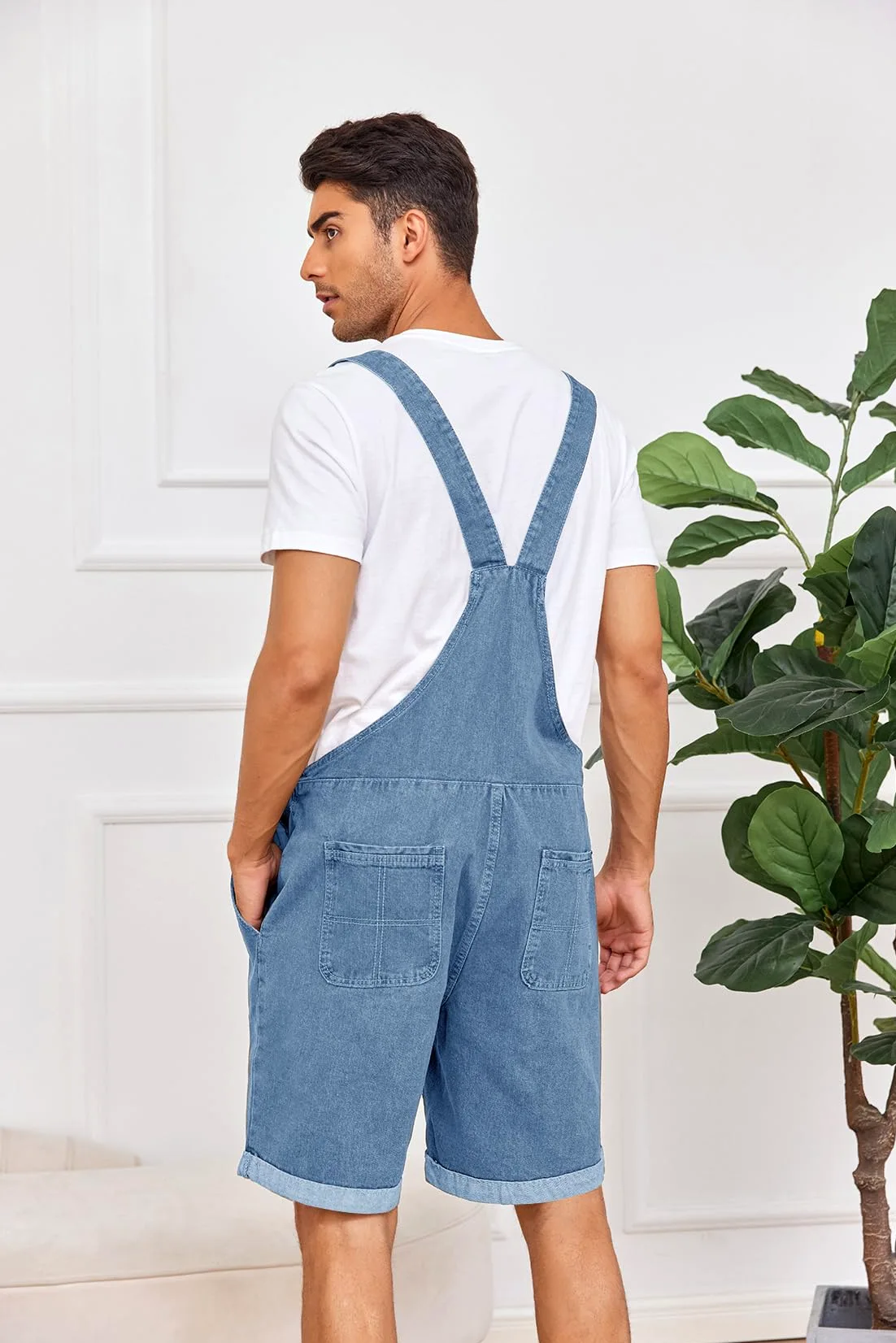 Runcati Tuta da uomo in denim, estiva, regolabile, casual, casual, vestibilità ampia