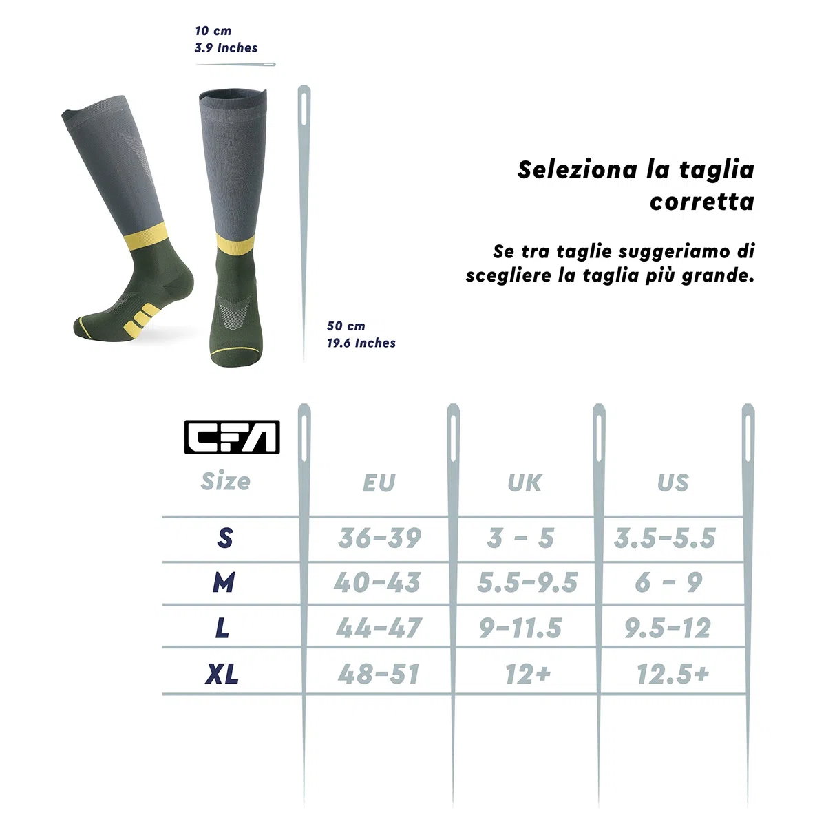 CFA V2 Calze Compressione Graduata Donna e Uomo – Design premium sostenibile con compressione graduata per sport, corsa, ciclismo, sci, escursionismo, Prodotte nell'UE