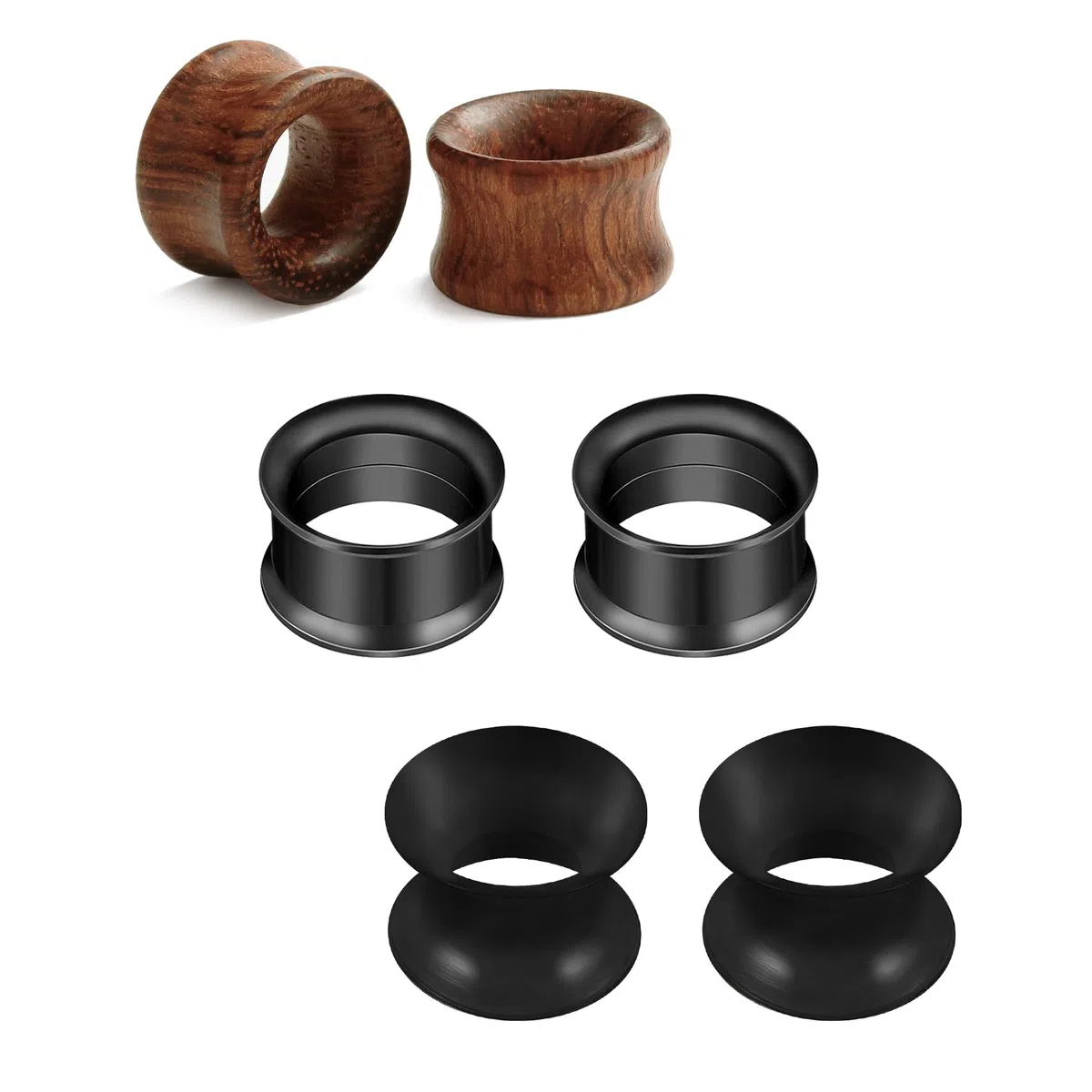 Tunnel in Acciaio Chirurgico Orecchio Flessibile Silicone Ear Stretcher Legno Ear Plugs Expander Gauges 6/8/10/12/14/16mm Ear Stretching Piercing Corpo Gioielli Argento Nero Blu