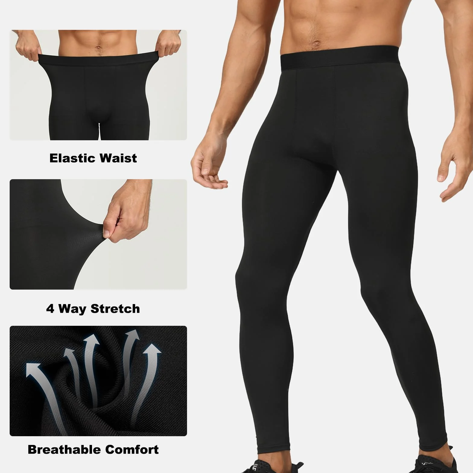 HYCOPROT Pantaloni a Compressione da Uomo Pantaloni da Corsa Ad Asciugatura Rapida Leggings Sportivi Leggings Base Layer Traspiranti Pantaloni Stretti