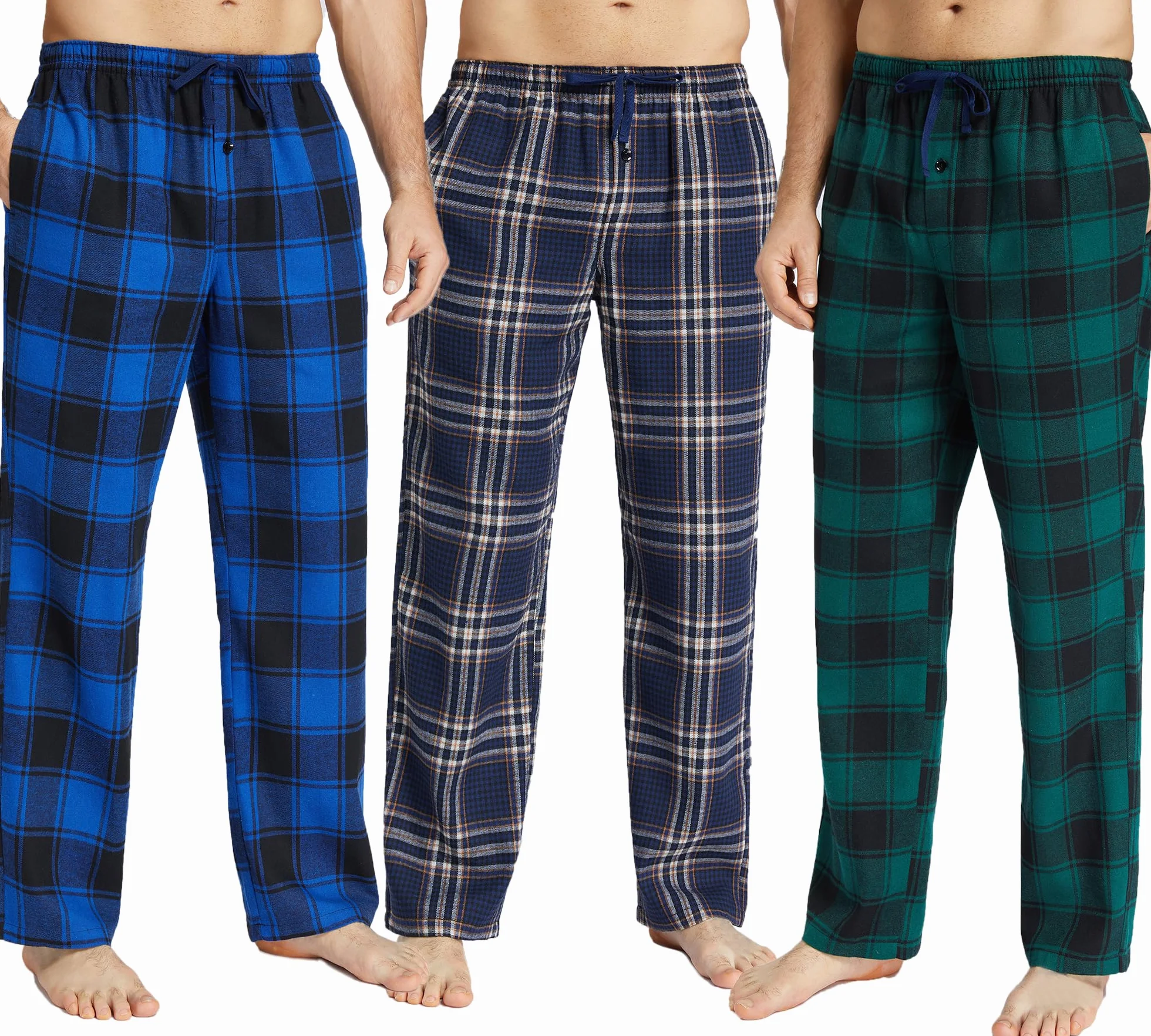 Pantaloni del pigiama da uomo in flanella di cotone con tasche laterali e coulisse, pantaloni da notte lunghi e rilassanti per la casa